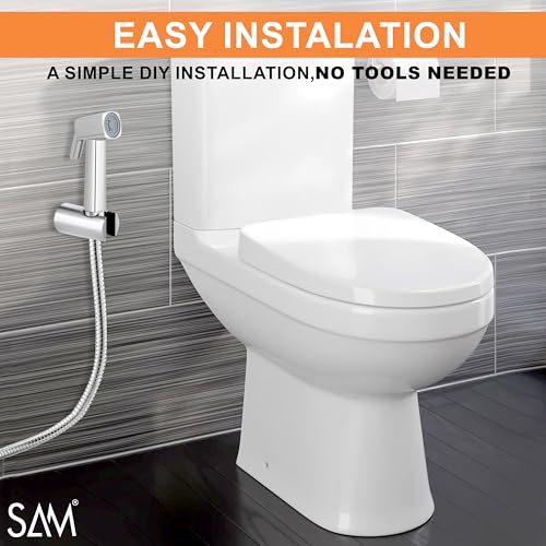 Image of SAM Aqua Health Faucet Set Water Saving Health Faucet 1 Meter Flexible Hose and Wall Mount for Toilet | Jet Spray