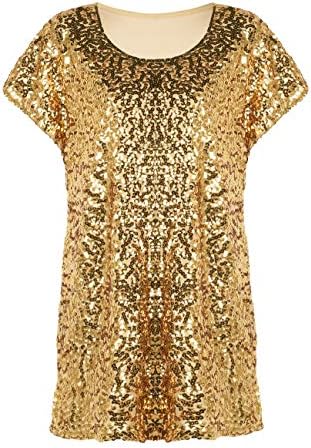 Women's Sequin Top Shimmer Glitter Loose Bat Sleeve Party Tunic Tops