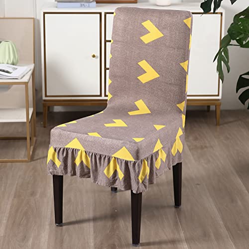 Image of HOKIPO Dining Frill Chair Cover Set of 1 Seater Stretchable Elastic Slipcovers (AR-4074-D2),Brown