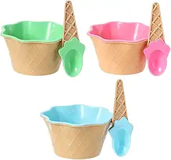 Conjunto 3 Potes Sorvete Tigela Com Colher Formato Cestinha