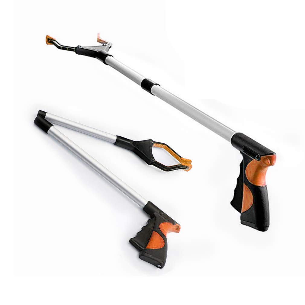 Reacher Grabber Tool, Messar Upgraded Foldable Reaching Aid Reacher Tool Long Arm 360° Rotating Jaw Reaching Claw Hand Grabber Trash Pickup Tool, 32'' (Red)