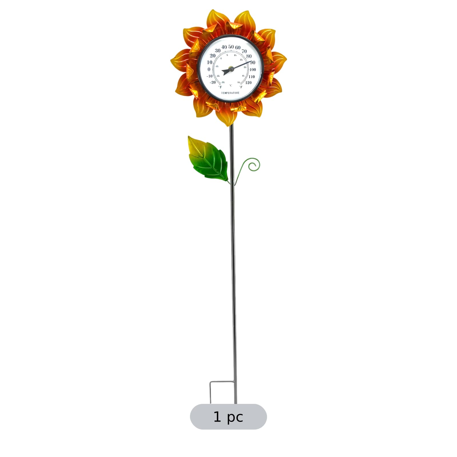 Sonnenblumen Thermometer Garten Deko, 102 cm Metallblume mit Erdspieß, eiserner Temperaturmesser in Sonnenblumenform für Terrasse, Rasen, Blumenbeet und Hof, dekorativer Gartenstab