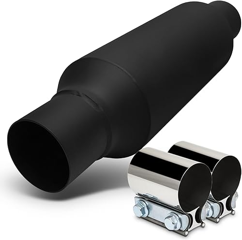 Miniatura 13 de M-AUTO Silenciador universal de entrada y salida de 3 pulgadas, conjunto de silenciador de escape de acero inoxidable resistente, longitud total