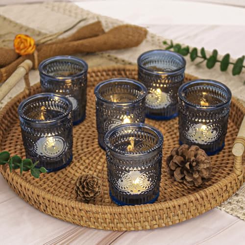 S, Tealight Candle Holders For Table Centerpieces, Vintage Candle Holder Bulk, Boho Wedding, Home, Bridal Shower, Birthday Party Table Decor (blue)