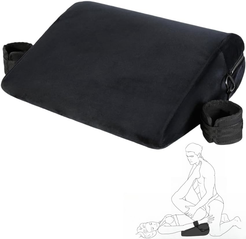 Sex Pillow Foam Sex Furniture Position Pillows with Restraints Handcuffs Set BDSM Bondage Foam Cushion with Wrist Cuffs Multifunctional Sex Toys Pillows for Couples (Black)