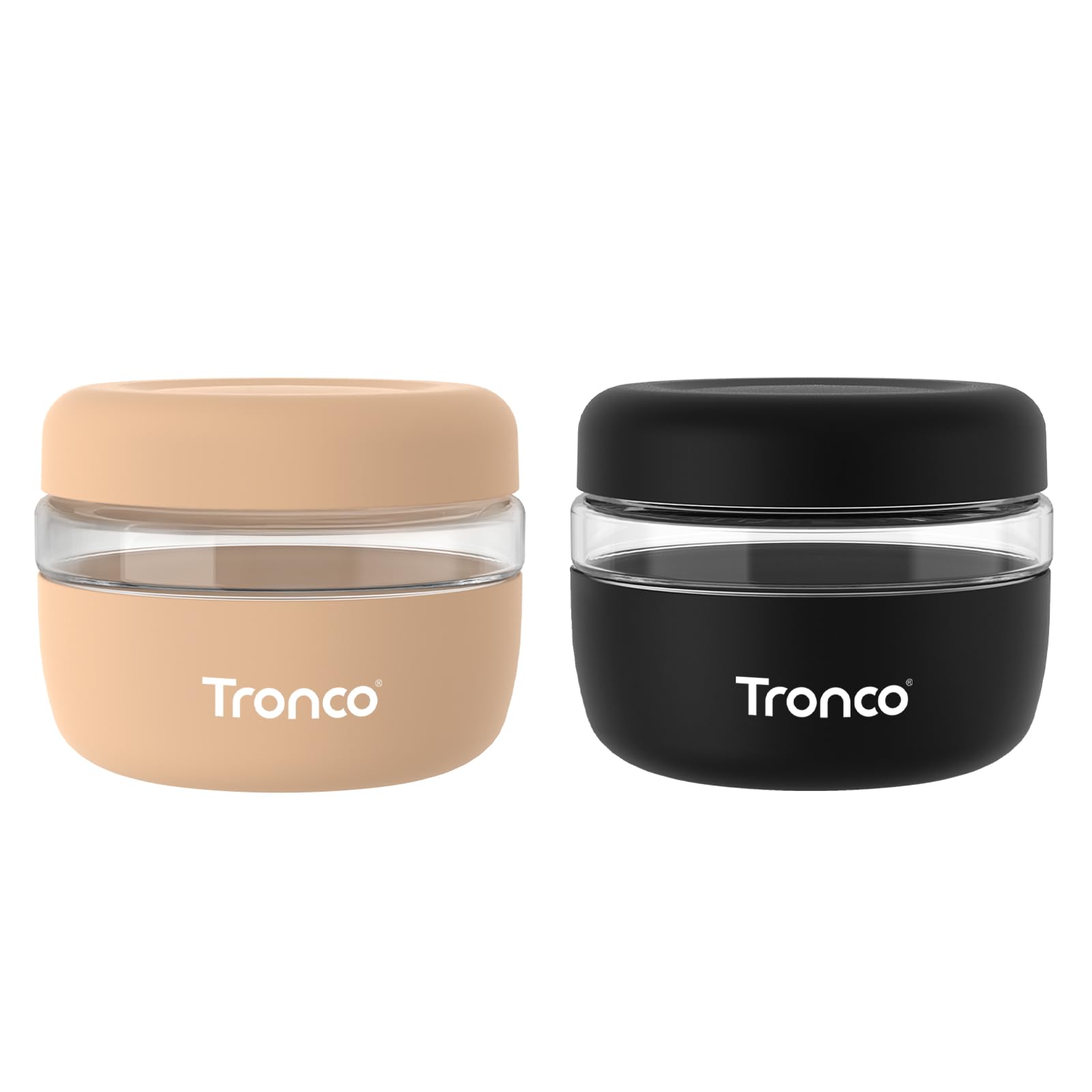 Tronco 16 oz Glass Lunch Bowl Container with Lid, Reusable Glass Food Container for Salad, Snack,Yogurt, Soup Food Storage, Meal Prep, Airtight, Leak & Spill Proof, Dishwasher Safe, BPA-Free, Set of 2