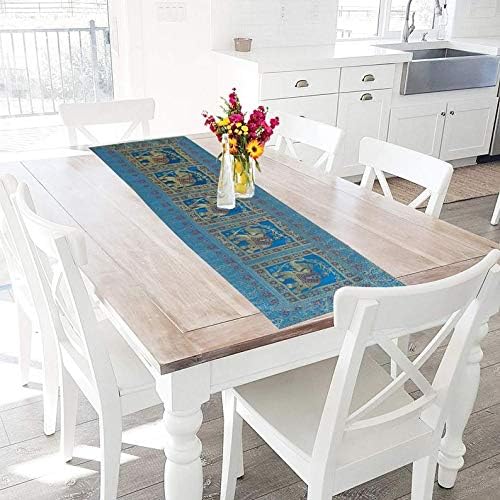 Image of Indian Traditional Decorative Silk Table Runner Kitchen Dining Good Luck Table Cloth for Wedding Bridal Birthday Party Decorations - 60x16 Inches (Dark Turquoise)