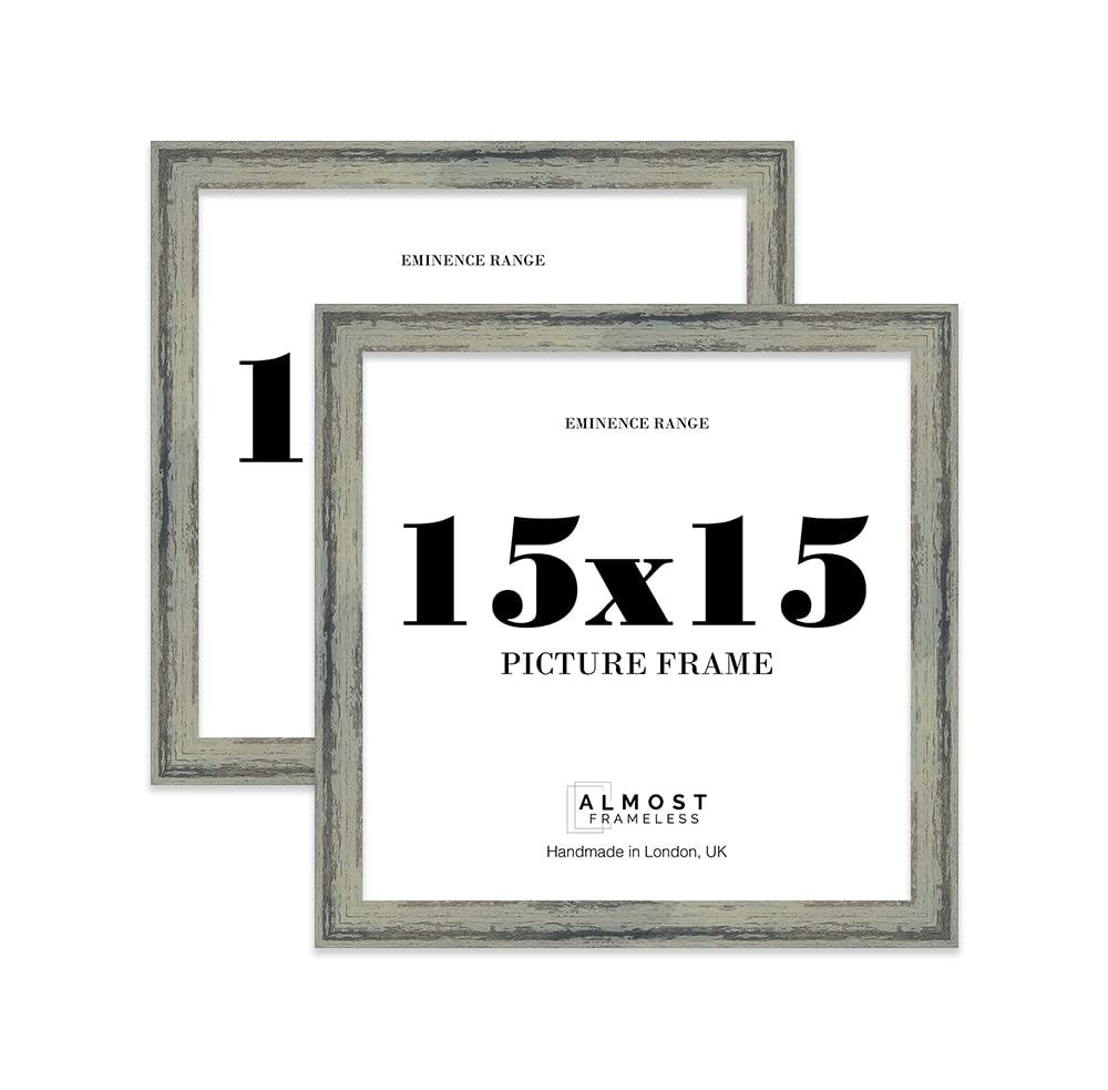 15x15" Distressed Green Picture Frame - Rustic Wood Industrial Effect Photo Frame for Wall Display, Ideal for Posters, Prints & Home Dรฉcor, Wall Hooks, 32mm Edge - 2 Pack โ image 1