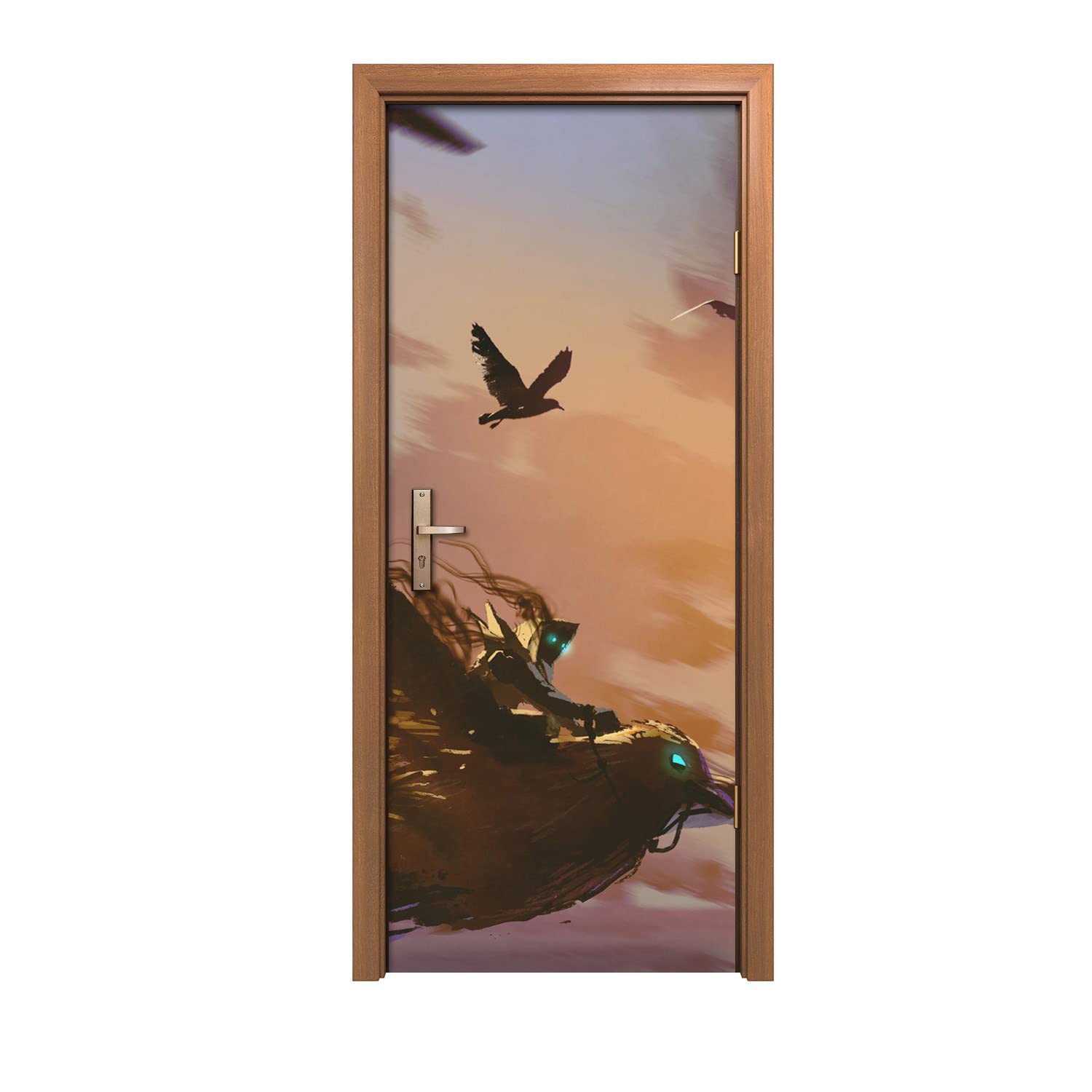 Autocollant de porte 90x200cm pour masquer les imperfections, décor oiseaux fantastiques