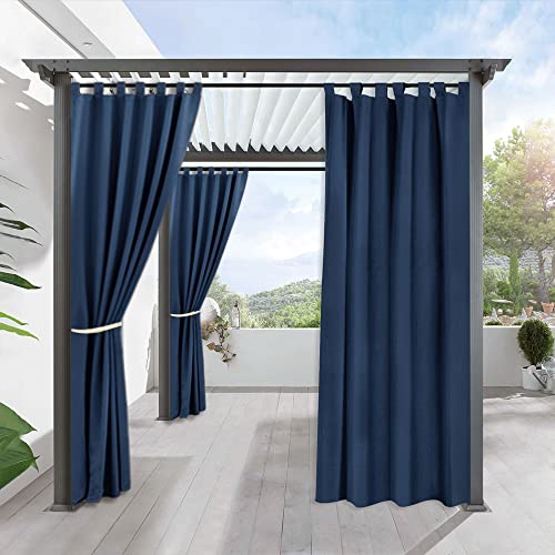 RYB HOME Outdoor Curtains for Patio Waterproof Tab Top Block Sunlight Thermal Insulated Privacy Assured Thick Outside Curtains for Deck, Balcony, Pool, W52 x L72, Navy Blue, 1 Panel