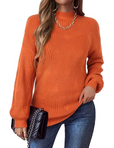 Zeagoo Rollkragenpullover Damen Grobstrick Pullover Strickpullover Langarm Rollkragen Sweatshirt Pulli Warm Casual Strick Sweater Oberteile Orange XL