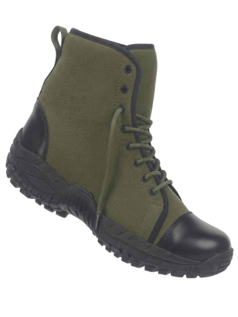 Jungle Shoes for Men | Olive Green Canvas Military-Inspired Outdoor Boots | Soft Toe | Cushioned Insole | Strong Heel Support | Anti-Slip Sole | Trekking, Hiking & Utility Shoes-image-48