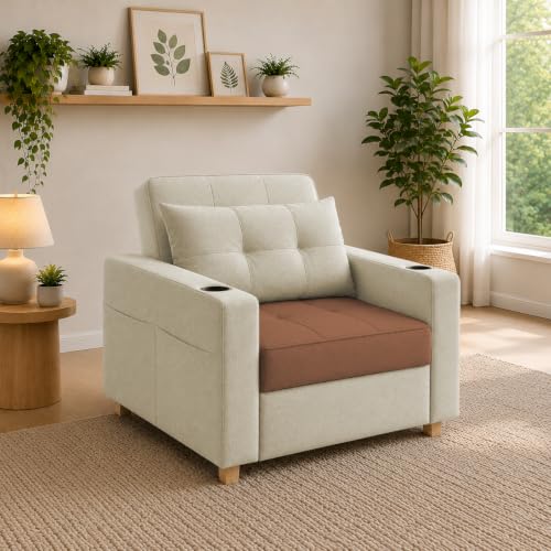 Image of Casaliving Treshta Seater Pull-Out Premium Fabric Sofa Cum Bed Sofa Set for Living Room Premium Fabric Sofa Set for Living Room Sofa Cum Bed (Cream Brown, 1 Seater)