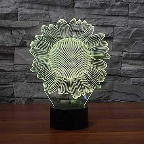 3D Sunflower Night Light, Touch Table Desk Illusione ottica Lampade 16 luci che cambiano colore Decorazione domestica Regalo di compleanno di Natale