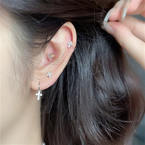 16g Tiny Cross Hypoallergenic 925 Sterling Silver Stud Earrings for Women With Flat Screw Back Small Cubic Zirconia Cartilage Pierced Earrings for Tragus Helix Conch Cartilage Jewelry Gifts2