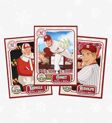 Christmas Baseball Cards of The Merry League, 10 Cards per Set, Featuring The North Pole Starting Nine