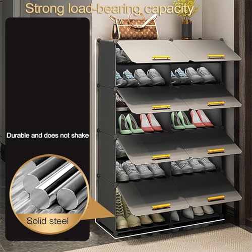 Image of Modular Shoe Rack Organizer with Drawer Storage, Multi-Layer Foldable Shoe Cabinet with Dustproof Doors for Home Entryway Bedroom (Grey-HG, 6-Door)