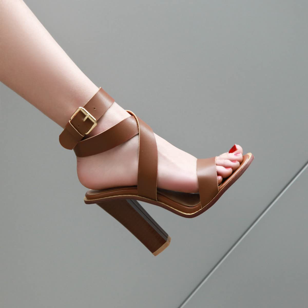 Donna Fashion Peep Toe Block Heel Buckle Strap tacco alto con sandali da 12 cm Easy Walking Evening Party Pumps for Women za199s
