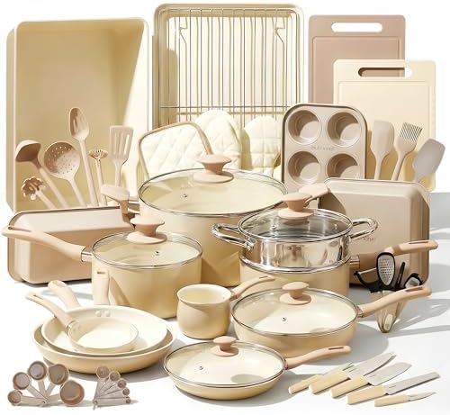 Nutrichef 54-Piece Marble Non-Stick Cookware and Bakeware Set, Pr...