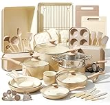 MARBLE NON-STICK COATING - Enjoy durable non-stick performance with our brown cookware set, including 5 pans and 4 pots with lids. Bakeware set includes: roaster pan, square pan, baking tin, muffin pan and loaf pan. Nylon Utensil Set. Knife Gadget Se...