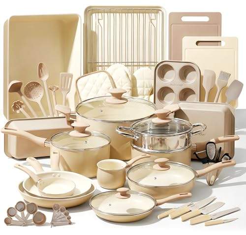 Nutrichef 54-Piece Marble Non-Stick Cookware Set