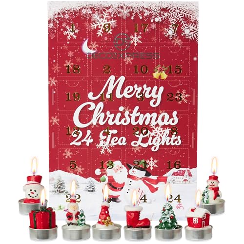 Deco Express Calendario Adviento Velas con 3D Velas Decorativas sin Perfume Decoracion Navidad Hogar Set de Regalo, 2.5h de Duración (Velas de Navidad 3D)