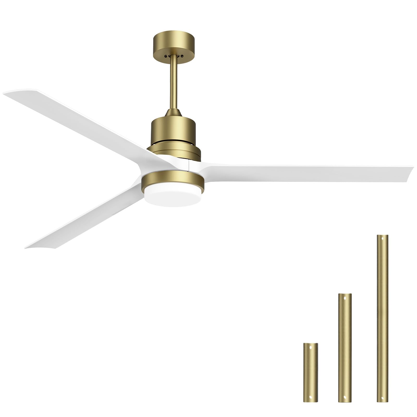 Ceiling Fans with Lights 60 inch White Outdoor Ceiling Fan with Dimmable LED Light Remote Control Modern Blades Reversible DC Motor, Gold