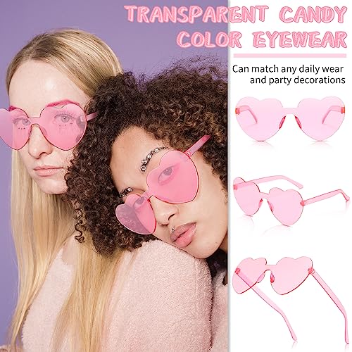 12/20/24 Pairs Heart Sunglasses for Women Men, Trendy Heart Shaped Rimless Transparent Sunglasses, Bachelorette Party3