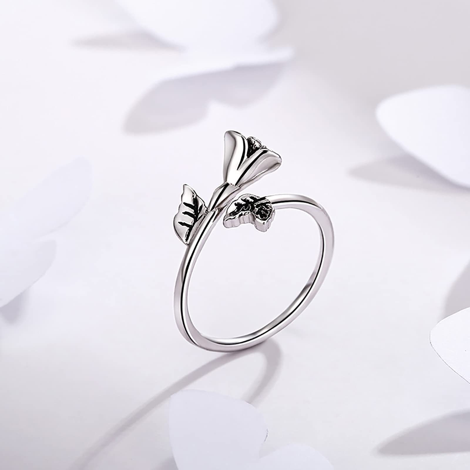 Anello con Rosa in Argento Sterling 925, Lavoro Manuale Vintage con Apertura a Petalo, Anello Regolabile, Regali per Donne, Figlia, Amica,