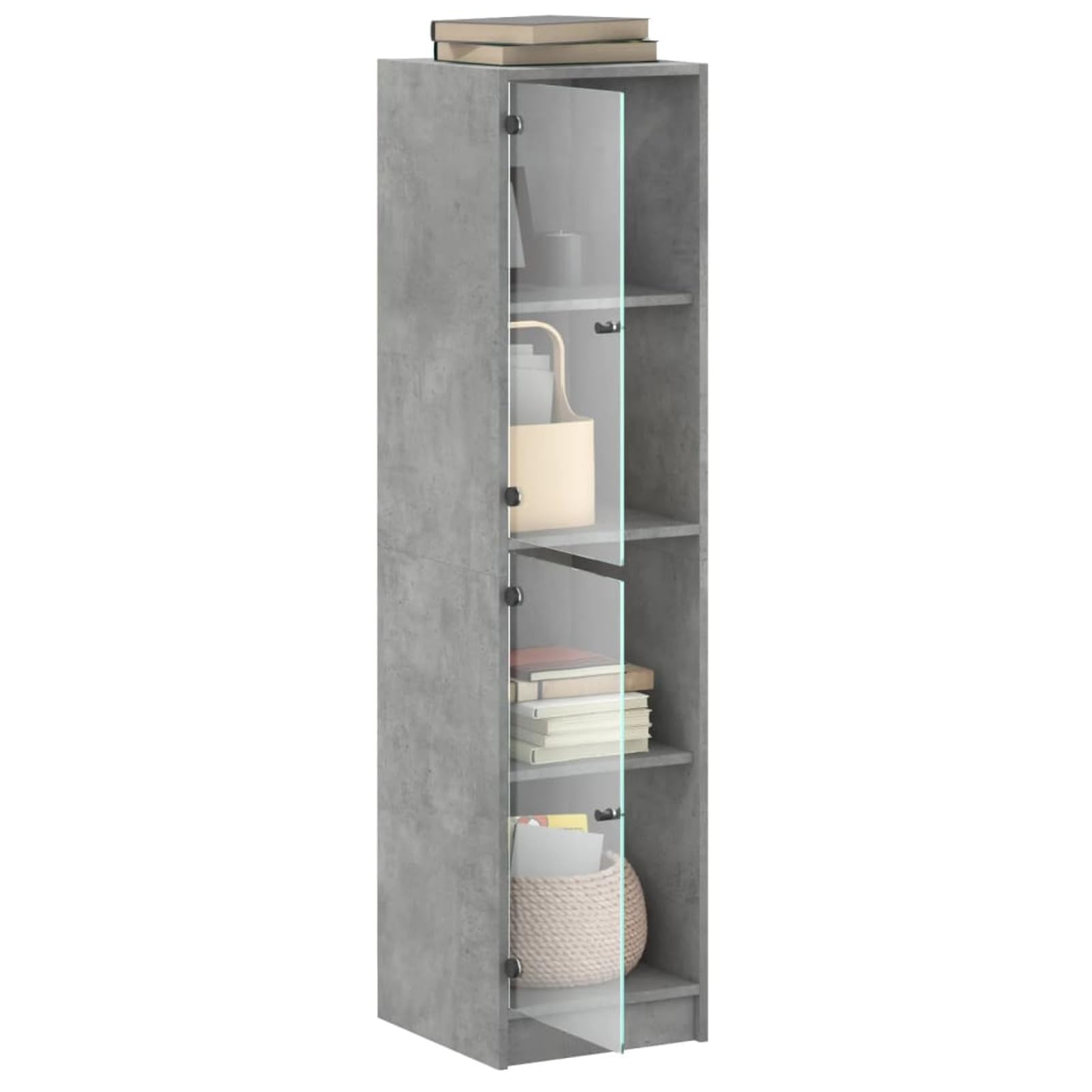 Homgoday Highboard mit Glastüren Betongrau 35x37x142 cm Hochschrank Buffetschrank Hochschrank Wohnzimmermöbel Konsolenschrank Display Freistehend Aufbewahrungseinheit Möbel