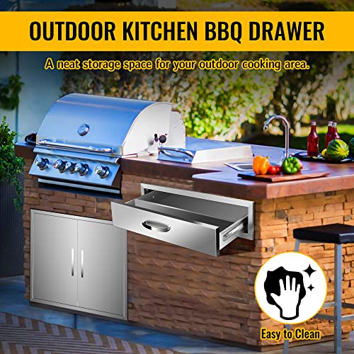Image of 30 inch W x 6.5 inch H x 23 inch D Outdoor Kitchen Single Drawer Stainless Steel BBQ Access Drawers with Exquisite Handle for Outdoor Kitchen Island or Grill Station