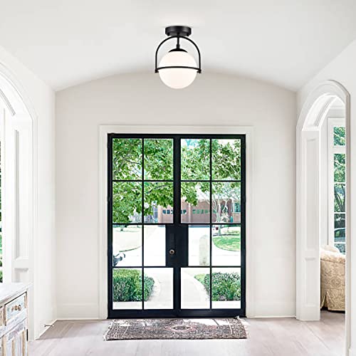 Black Semi Flush Mount Ceiling Light with 7.09" Globe Glass Shade Mid Century Modern Ceiling Light Fixture for Entryway Hallway Kitchen Bathroom Walk-in Closet by Alighting - Image 6