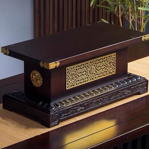 Mesa de altar budista de madera maciza, estante Pooja tallado para meditación y culto, diseño rectangular para adivinación y puja