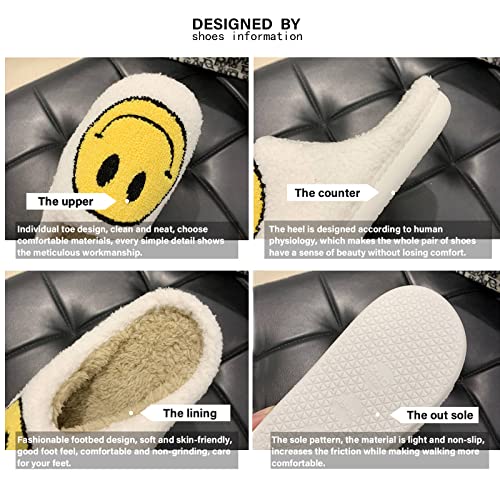 Women's Retro Smile Face Slippers, Soft Plush, Anti-Skid Sole, White, Size US 5-11/EU 36-434