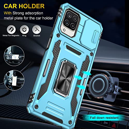 Image of Slide Camera Cover with Ring Holder Mobile Phone Case Cover for Samsung Galaxy A12 / M12 / F12 (Blue)