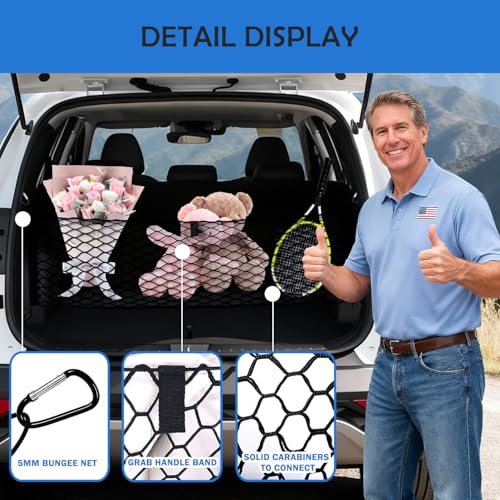 Image of Envelope Style Cargo Net for 2024 2025 2026 Hyundai Santa Fe Accessories, Rear Trunk SUV Mesh Cargo Net, Upgraded 5mm Bungee & Double-Layer Nylon Storage Tailgate Netting Grocery&Tools Organizer