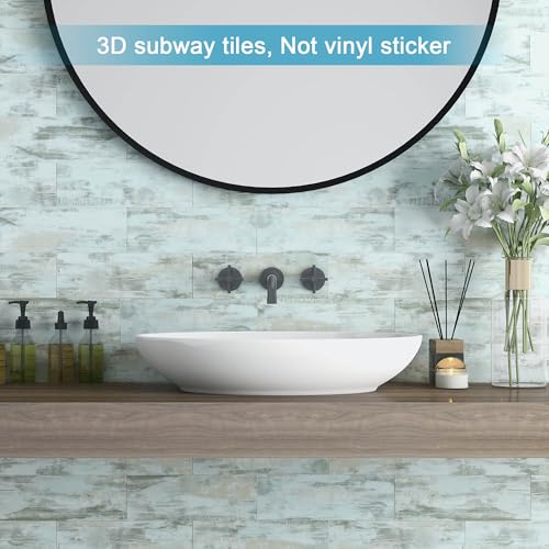 Image of BeNice Peel and Stick Backsplash for Kitchen Tile,Peel and Stick Tiles for Walls Tile Stickers Waterproof Marble Tile Backsplash 3.85 inchx11.73 inch(16Tiles) California Blue