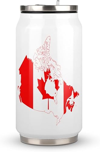Vaso aislado con la bandera de Canadá con tapa y pajita, taza de café de viaje de acero inoxidable para bebidas frías y calientes