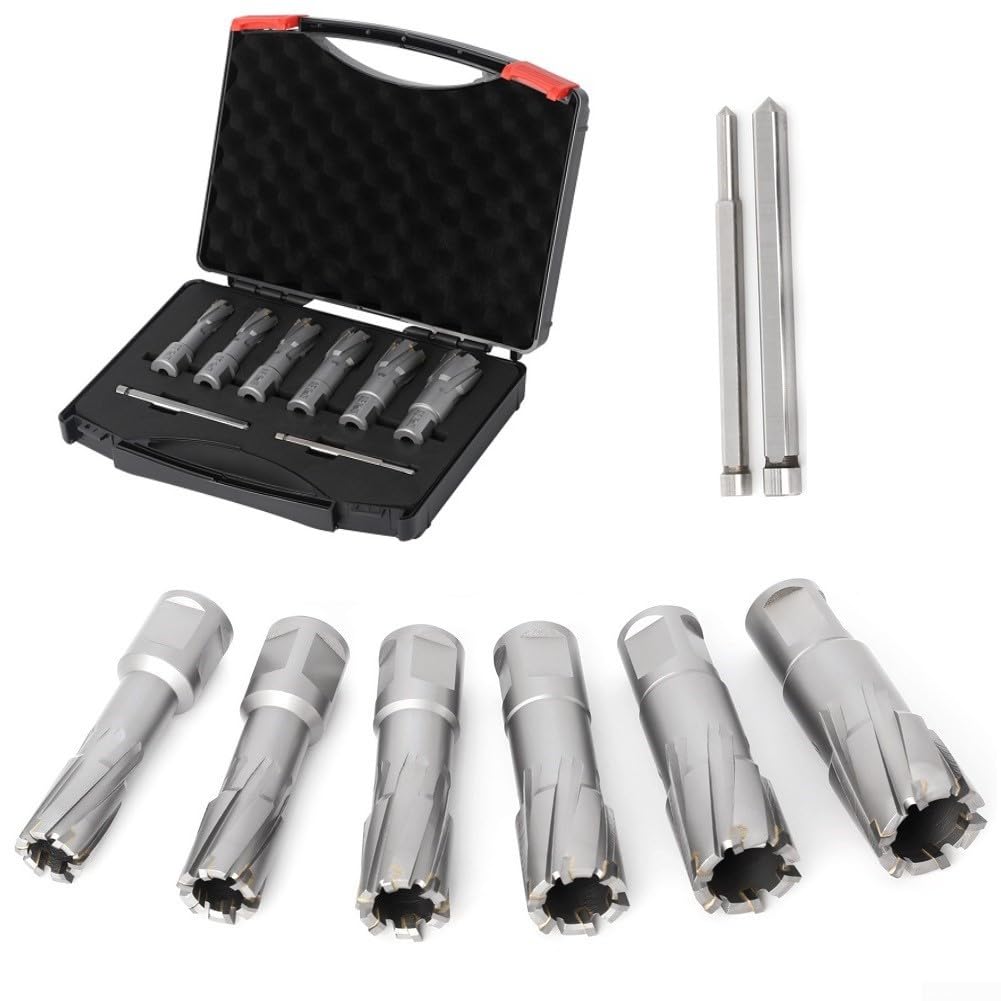Cortadores anulares de carburo TCT 6 piezas para aplicaciones de prensa de taladro magnético, incluyendo tamaños de 16 mm, 18 mm, 20 mm, 22 mm, 24 mm, 26 mm
