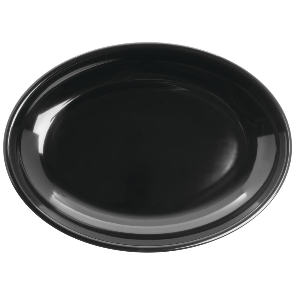 Shallow Serving Bowl Oval Black Melamine - 16"L x 12"W x 2"H by HUBERT – 16.0 inches, Melamine, Black, Model H0075-BLACK