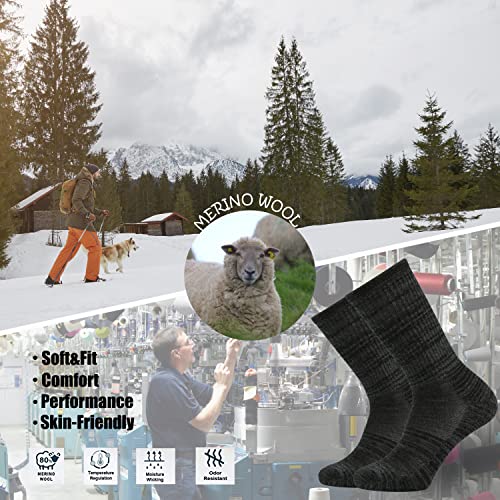 Ortis Men's Merino Wool Moisture Wicking Outdoor Hiking Cushion Crew Socks 4 Pack(Black Xl) #TOP4