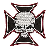 100 % polyester Patche écusson biker thermocollant Croix de Malte skull tête de mort patch brodé