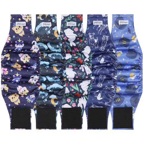 Image of 5 Pack Washable Diapers for Male Dogs, Belly Bands for Male Dogs, High Absorbing Male Dog Pee Wraps for Doggie in Incontinence or Excitable Urination and Training, L