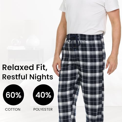 Pajama Pants for Men - 3 Pack Pajama Bottoms - Cotton Blend Flannel Plaid Lounge Pants, Comfortable PJ Pants3