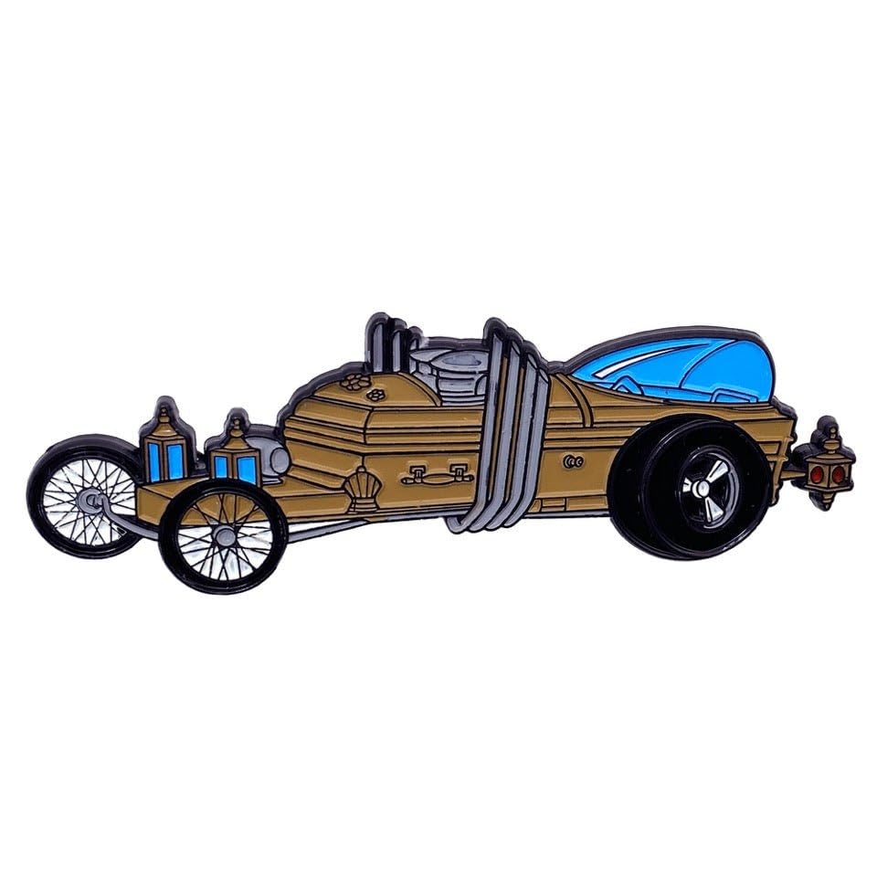 Rock Rebel Dragula Broche en émail pour les fans de Munsters en émail dur Nickel noir Cercueil Hot Rod 9,5 cm de large