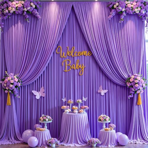 Image of 20x10ft Purple Backdrop Curtain for Wedding Parties Wrinkle Free Fabric Purple Drapes Backdrop Decoration for Baby Shower Birthday Photography Decoration 4 Panels, 5ft x 10ft