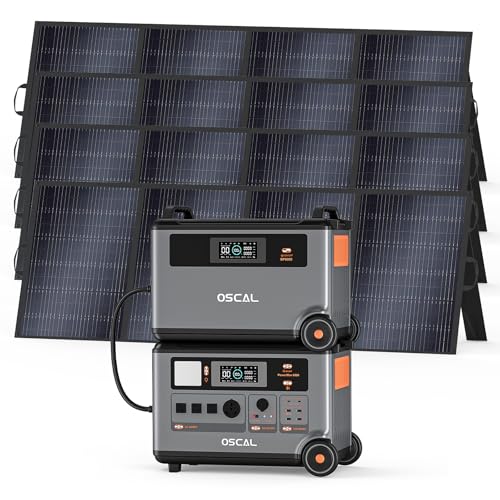 OSCAL 7200Wh Solar Generator PowerMax 6000 with 4x400W Solar Panel, 120/240V Portable Power Station, Max 6000W AC Outlets (9000W Peak), LiFePO4 Battery Power Station for Home, Camping, RV, Emergency