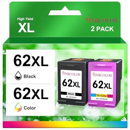 JINKCOLOR 62XL Druckerpatronen Wiederaufbereitet für HP 62 Druckerpatronen für HP Envy 7640 5540 5640 5544 5545 5646 5548, HP OfficeJet 200 250 5740 5742(62 62XL Schwarz,62XL Farbe) JINKCOLOR 62XL Druckerpatronen Wiederaufbereitet für HP 62 Druckerpatronen für HP Envy 7640 5540 5640 5544 5545 5646 5548, HP OfficeJet 200 250 5740 5742(62 62XL Schwarz,62XL Farbe)