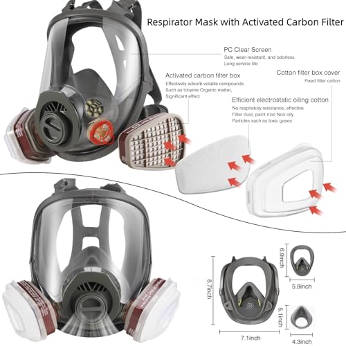 Full Face Respirator, 4 Sets Gas Mask Survival Nuclear and Chemical for Painting, Welding, Sanding,Spray Paint - Thumbnail 3