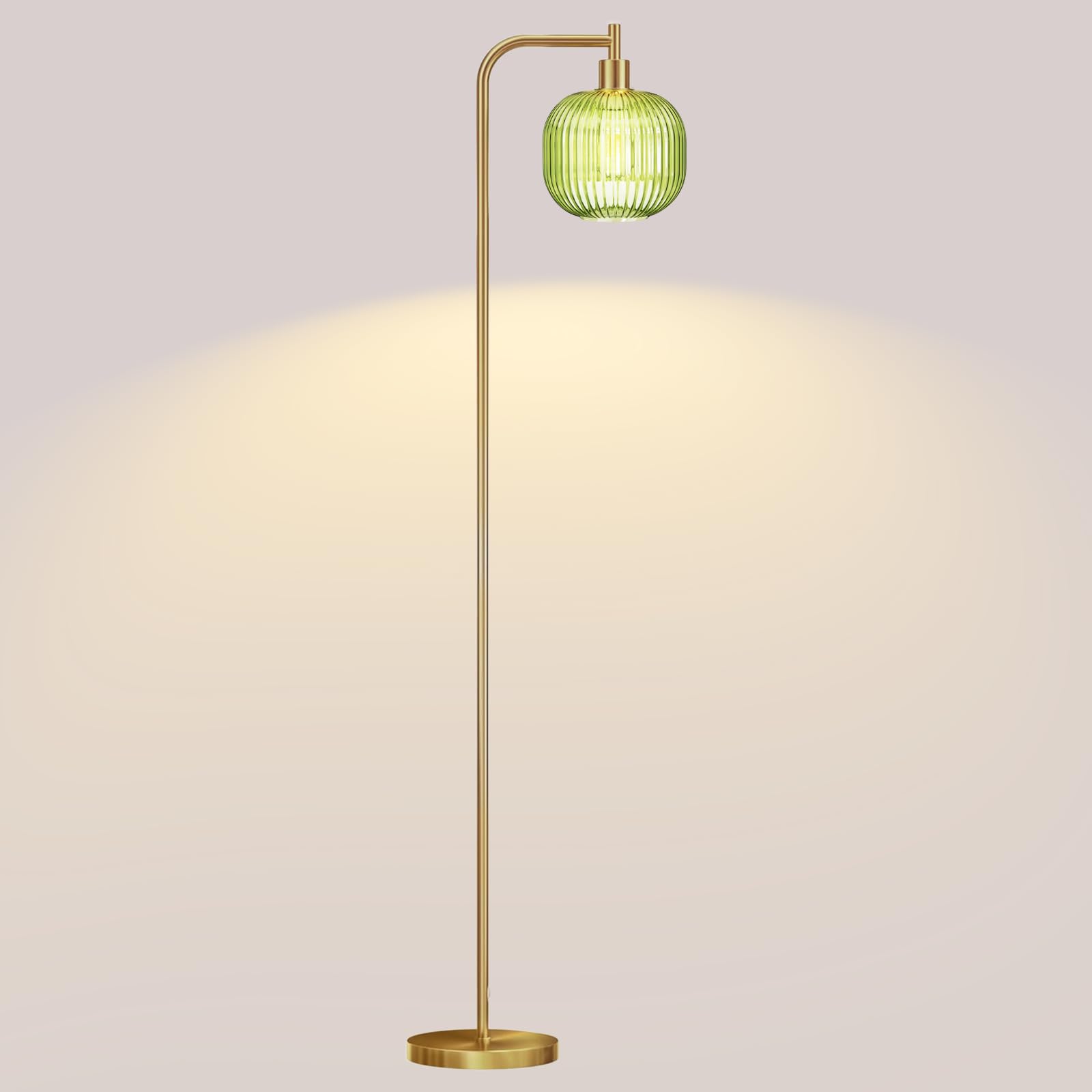 Photo 1 of [SOLD FOR PARTS] URLIGHTS Mid Century Modern Floor Lamp, 67" Tall Standing Lamp with Transparent Green Glass Shade, Vintage Gold Floor Lamp for Living Room Bedroom, Stable 6.2lbs Weighted Base, ST64 LED Bulb Included